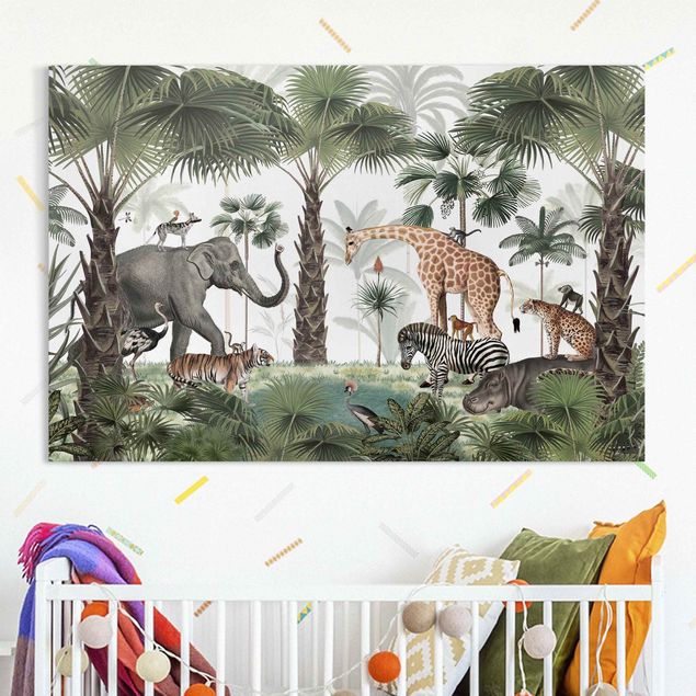 Quadri su tela con elefanti Regno degli animali della giungla