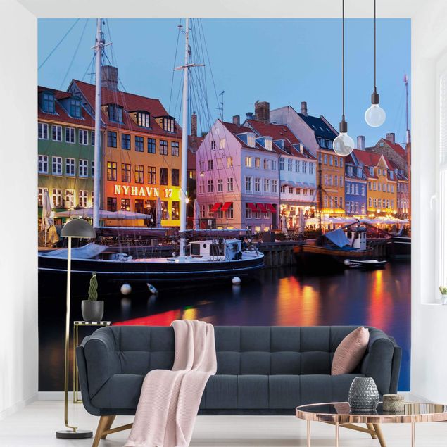Carta da parati adesiva Porto di Copenaghen di sera