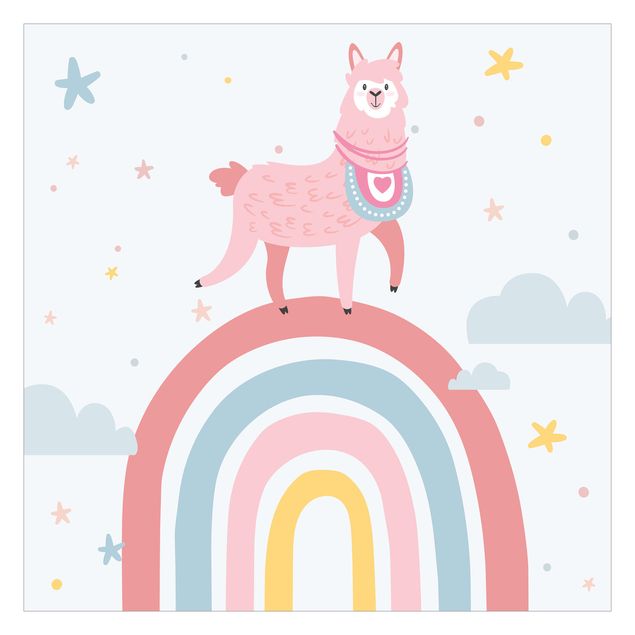 Carte da parati animali Lama su arcobaleno con stelle e punti