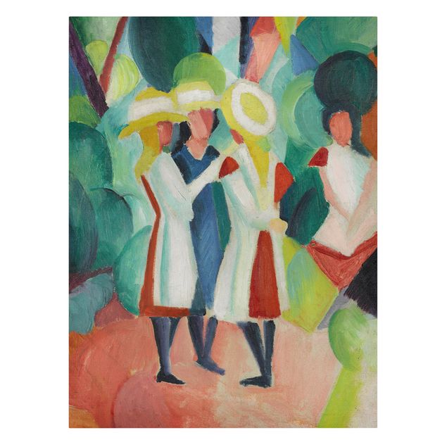 Riproduzioni quadri famosi August Macke - Tre ragazze con cappelli di paglia gialli