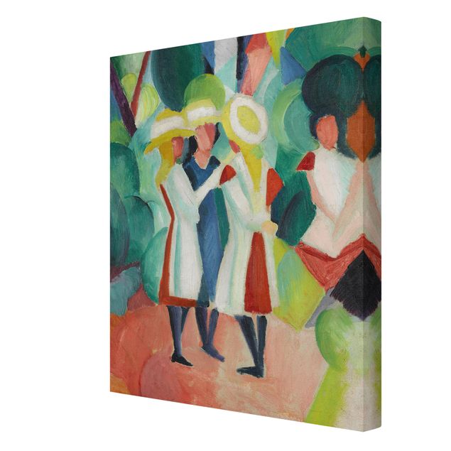 Stampe su tela astratte  August Macke - Tre ragazze con cappelli di paglia gialli