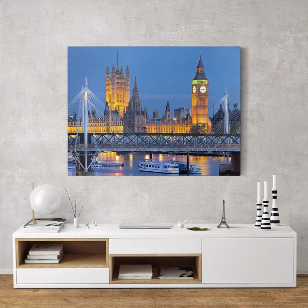 Quadri su tela Londra Big Ben e Westminster Palace a Londra di notte