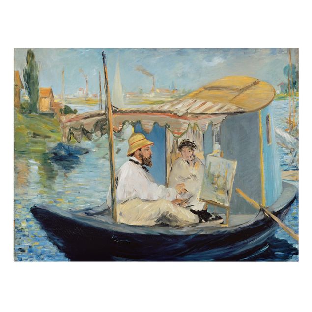 Quadro moderno Edouard Manet - Claude Monet dipinge sulla barca del suo studio