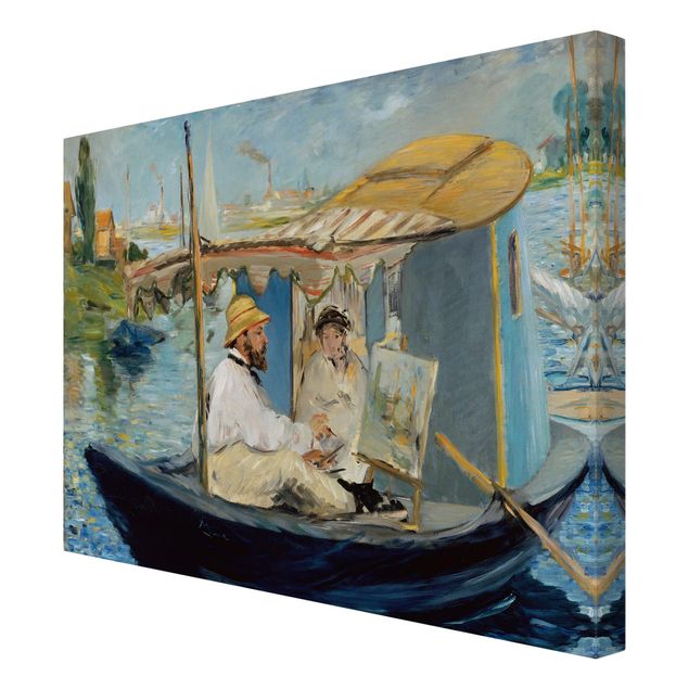 Riproduzioni quadri famosi Edouard Manet - Claude Monet dipinge sulla barca del suo studio