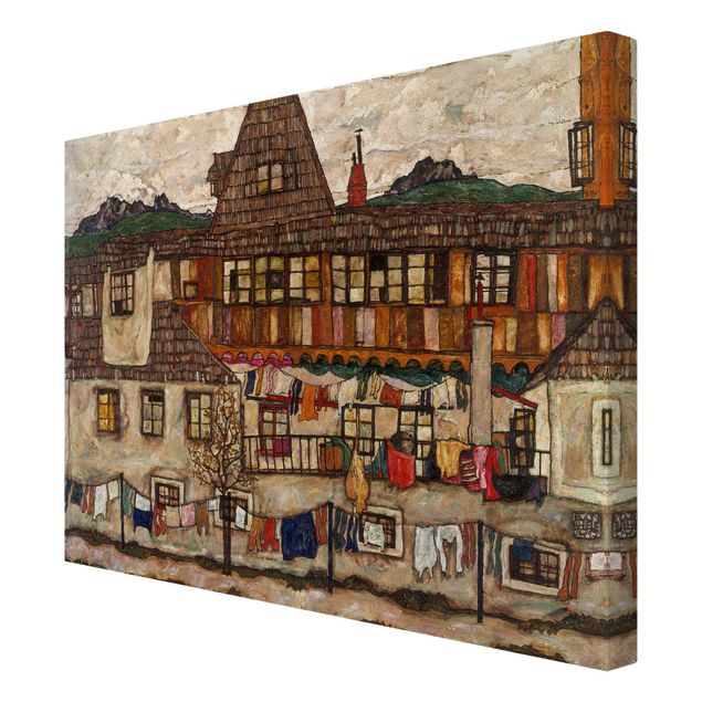 Quadri skyline  Egon Schiele - Casa con biancheria ad asciugare