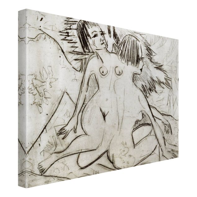 Quadri moderni bianco e nero Ernst Ludwig Kirchner - Due giovani nudi