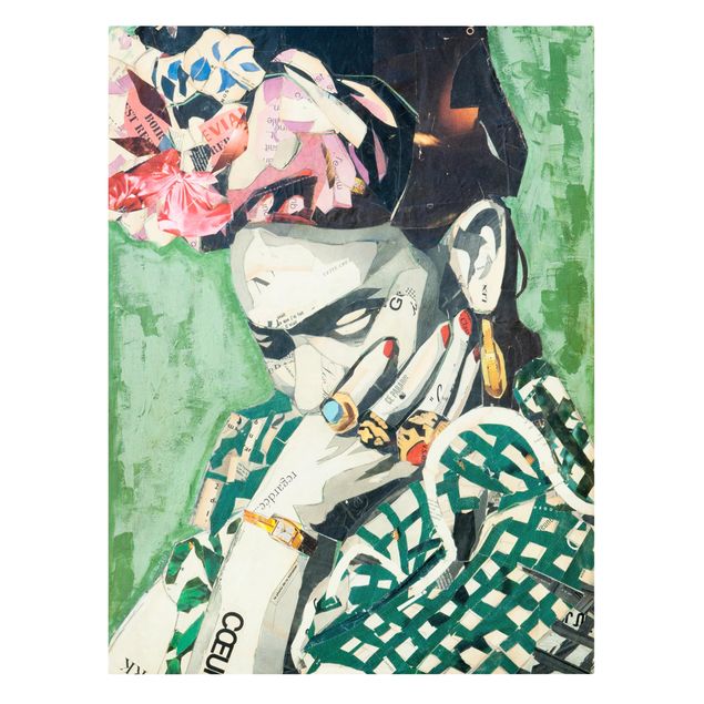 Quadro verde Frida Kahlo - Collage n.3