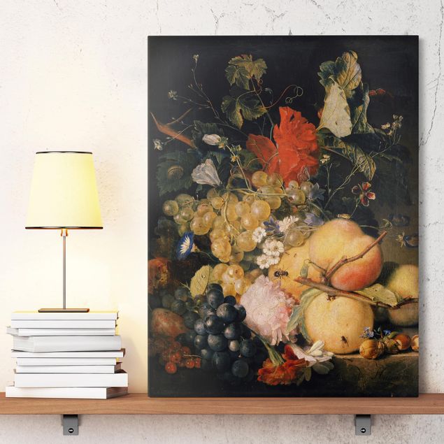 Quadri su tela con cani Jan van Huysum - Frutta, fiori e insetti