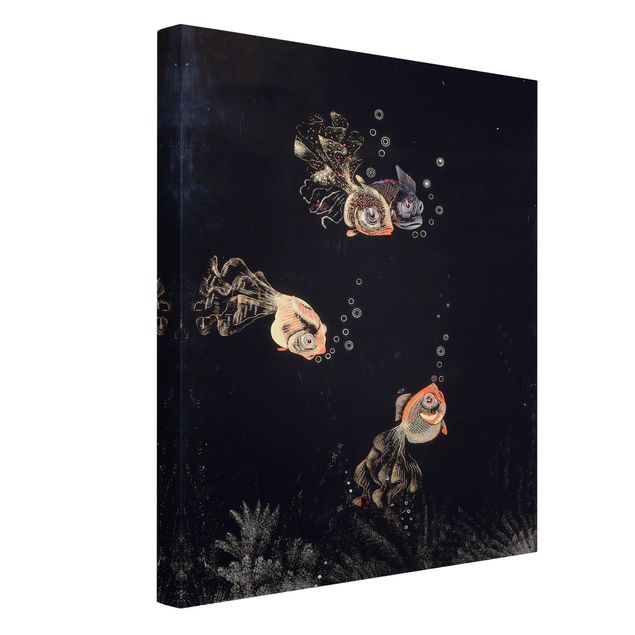 Quadri pesci Jean Dunand - Scena subacquea con pesci rossi e dorati e bolle di sapone
