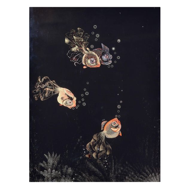 Quadri moderni per arredamento Jean Dunand - Scena subacquea con pesci rossi e dorati e bolle di sapone