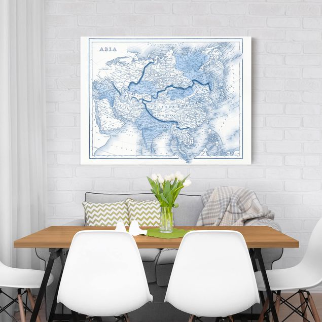 Quadro mappamondo Mappa in toni blu - Asia