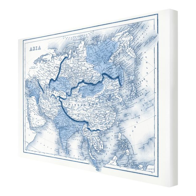 Stampa su tela Mappa in toni blu - Asia