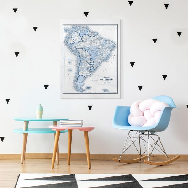 Mappamondo su tela Mappa in toni blu - Sud America