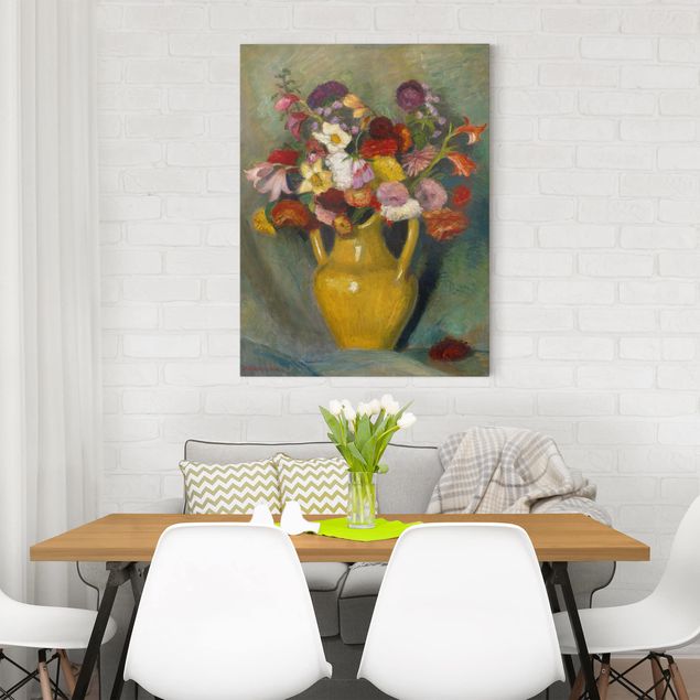 Stile artistico Otto Modersohn - Bouquet colorato in una brocca di argilla gialla