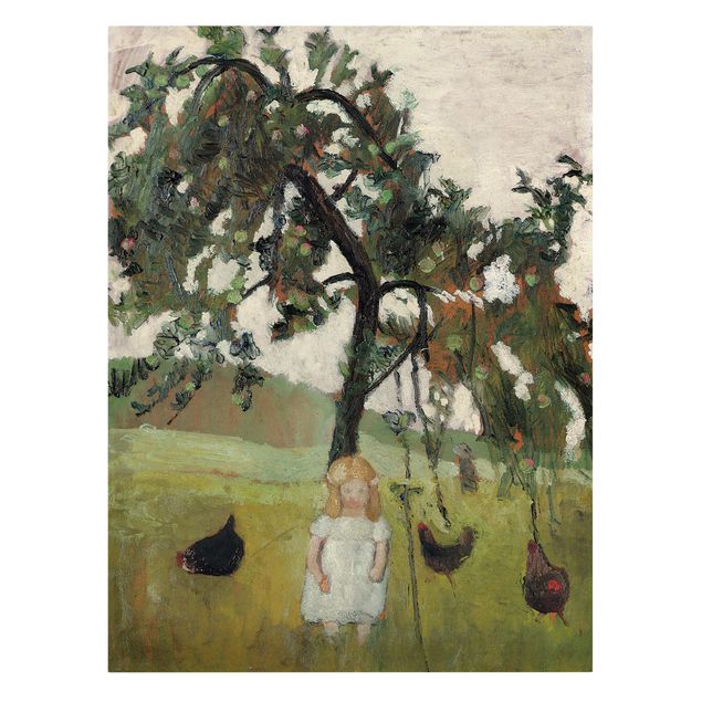 Riproduzioni quadri famosi Paula Modersohn-Becker - Elsbeth con galline sotto un albero di mele