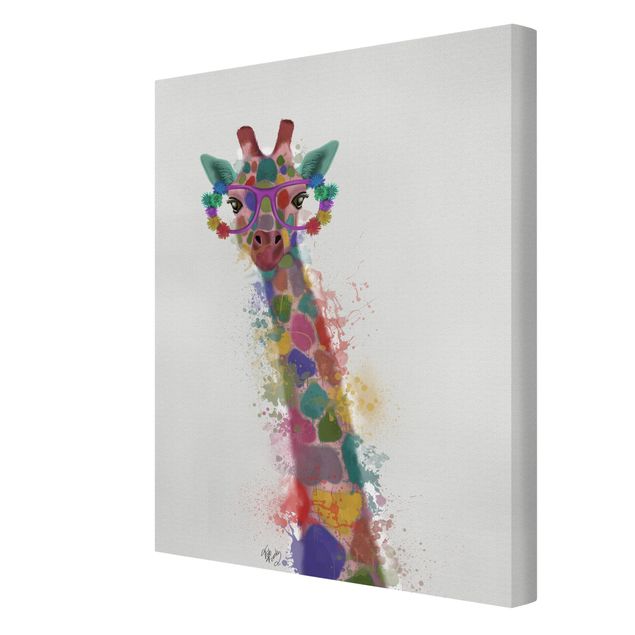 Quadro su tela animali Giraffa con schizzi arcobaleno