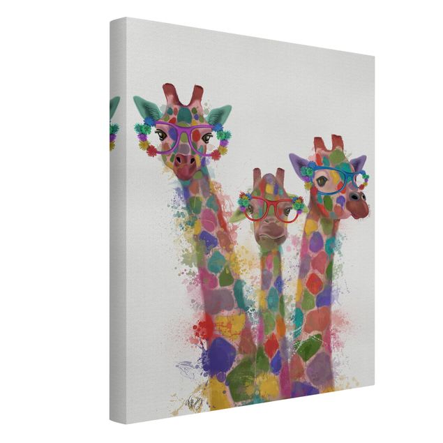 Quadri moderni per arredamento Trio di giraffe con schizzi arcobaleno