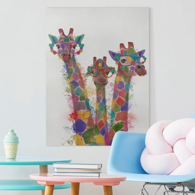 Decorazioni camera bambini Trio di giraffe con schizzi arcobaleno