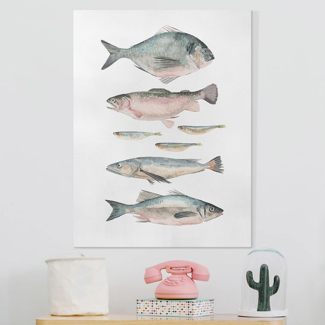 Quadri su tela con pesci Sette pesci in acquerello II
