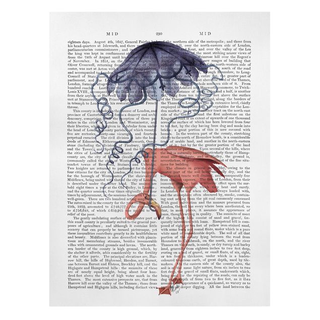 Quadro rosa Lettura con animali - Fenicottero con ombrello