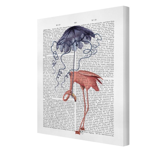 Quadri Lettura con animali - Fenicottero con ombrello