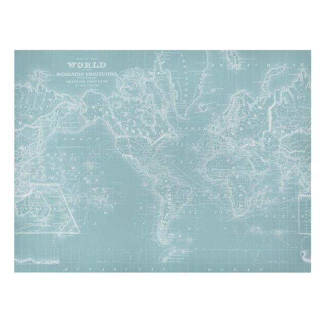 Quadri stampe Mappa del mondo in blu ghiaccio