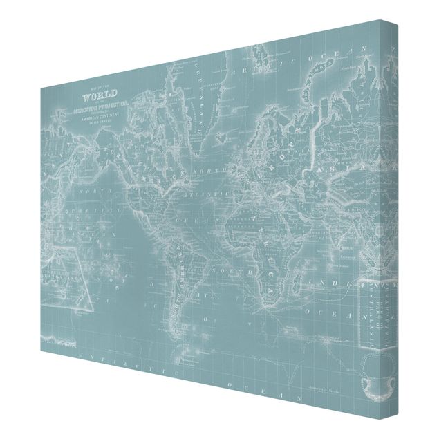 Quadri su tela Mappa del mondo in blu ghiaccio