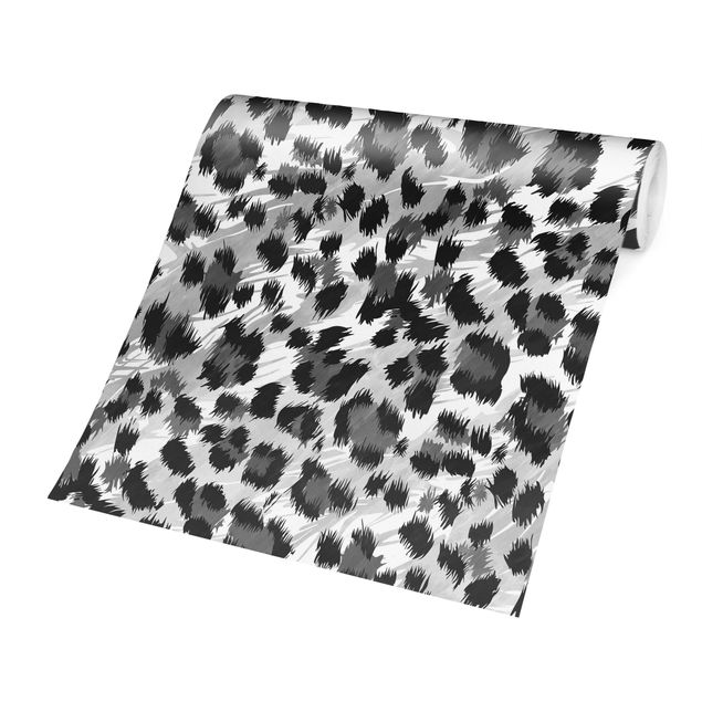 Carta da parati animali Motivo leopardato con struttura in acquerello grigio