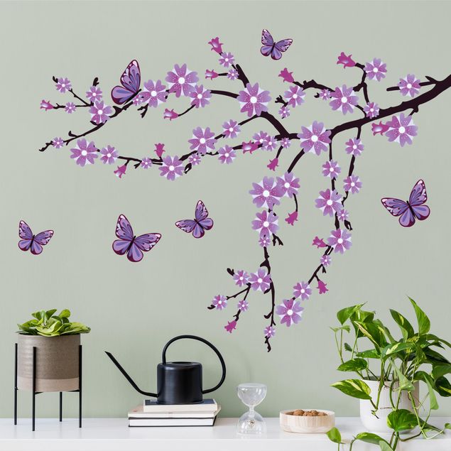 Albero adesivo da parete Ramo di fiori viola