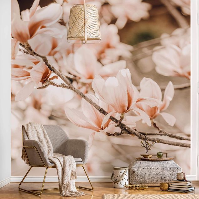 Carta da parati moderne Ramoscello di magnolia in stile vintage