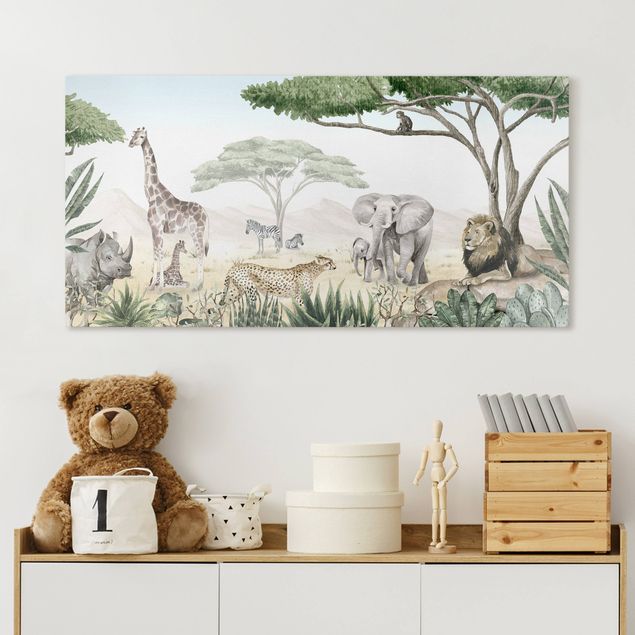 Quadri su tela con elefanti Maestoso mondo animale della savana