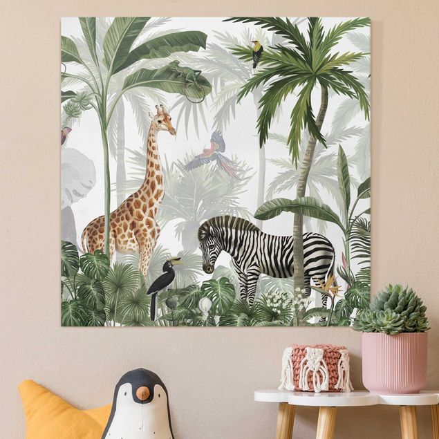 Quadri su tela con giraffe Maestoso mondo animale nella giungla