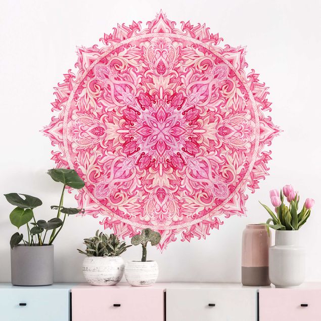 Disegni adesivi per pareti Mandala acquerello dipinto a mano rosa