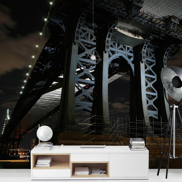 Carta da parati moderna Ponte di Manhattan di notte