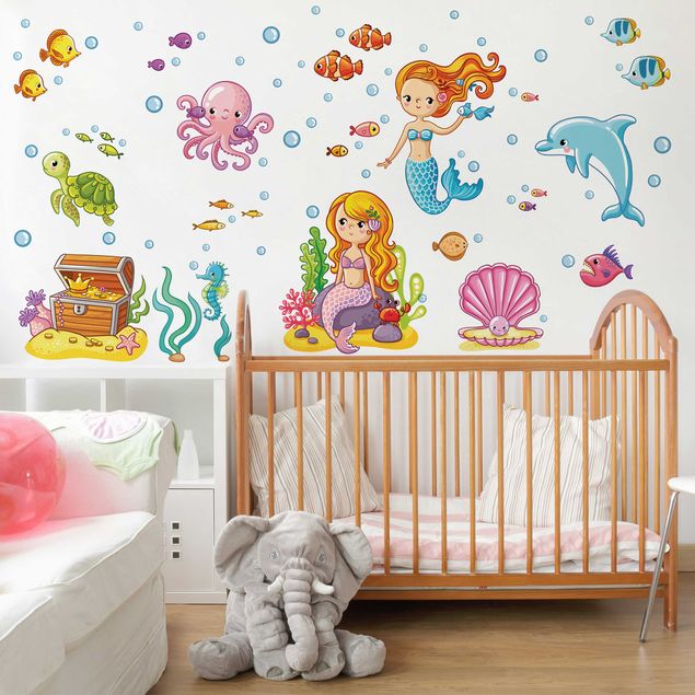 Stickers murali animali Set Sirena - Mondo sommerso