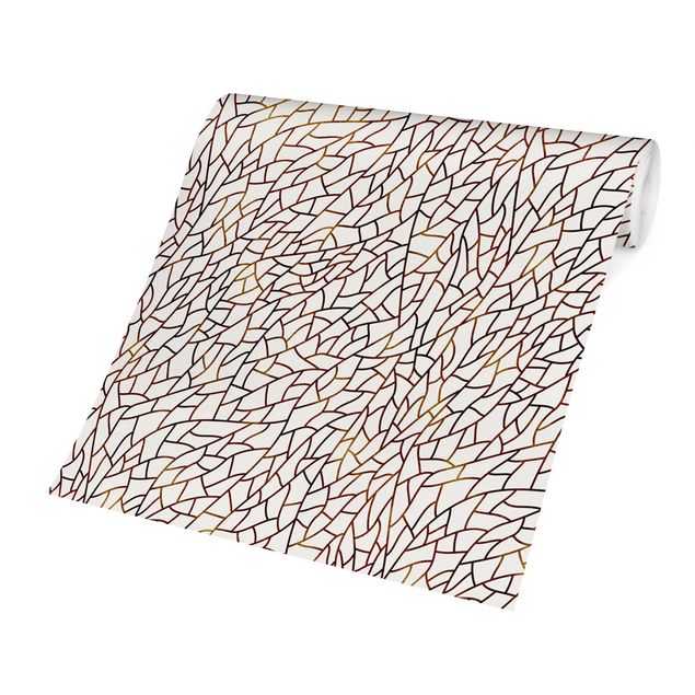 Carte da parati oro Motivo a linee di mosaico marrone oro