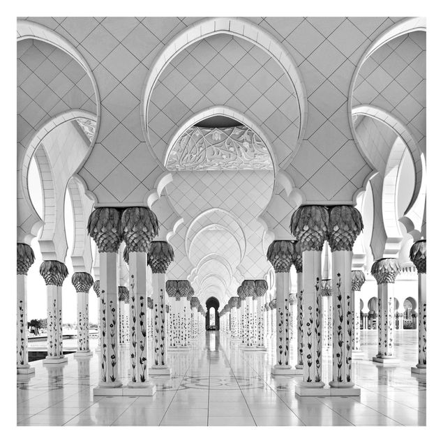 Carta da parati online Moschea ad Abu Dhabi in bianco e nero