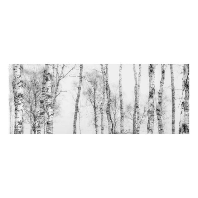 Quadro moderno Foresta di betulle mistica in bianco e nero