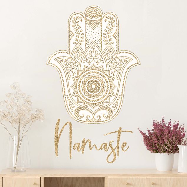 Frasi adesive per pareti Namaste - Hamsa mano oro