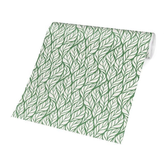 Carta da parati disegni Motivo naturale foglie grandi su verde