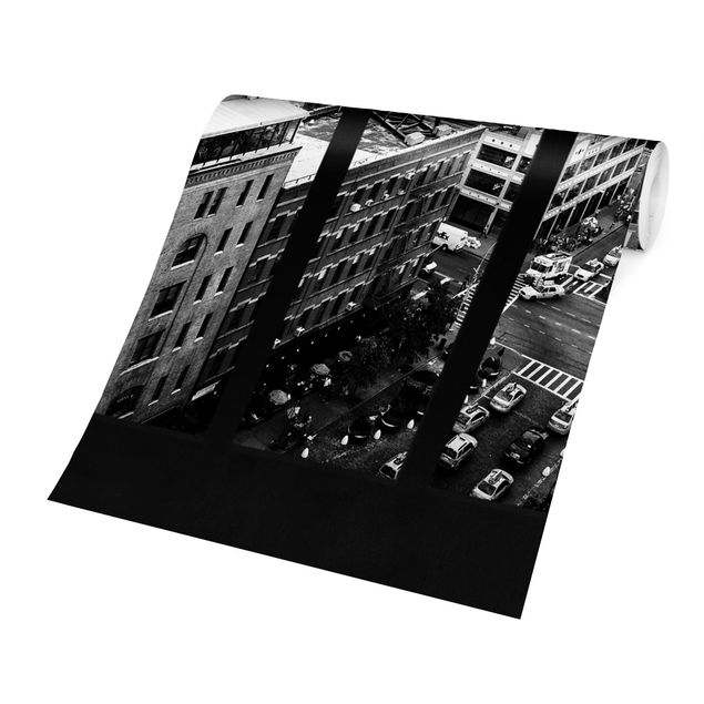 Carta da parati moderna New York vista dalla finestra in bianco e nero