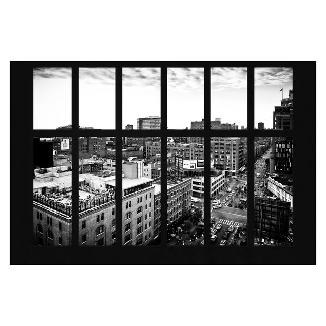 Carta da parati città New York vista dalla finestra in bianco e nero