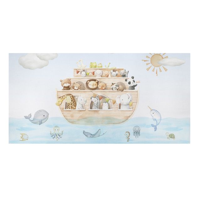 Quadri su tela con leoni Teneri cuccioli di animali sull'arca