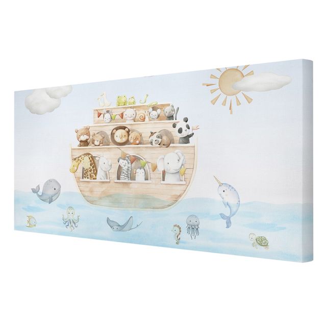 Quadri su tela con spiaggia Teneri cuccioli di animali sull'arca