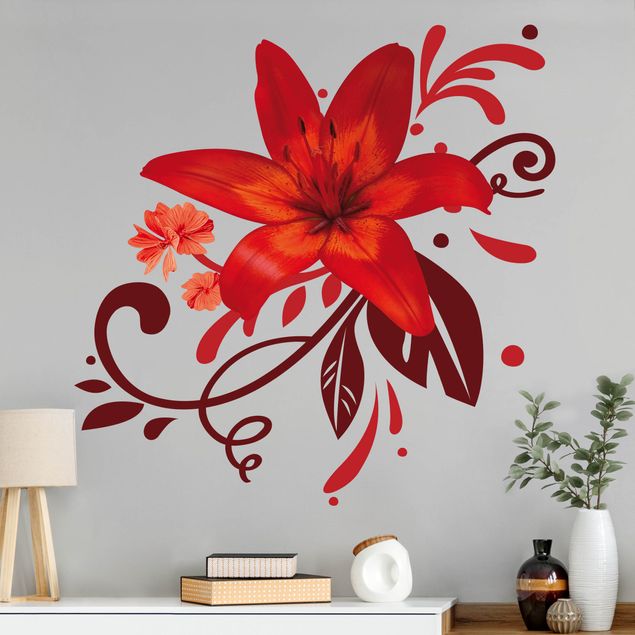 Adesivi murali fiori No.BP7 bellissimi gigli in rosso