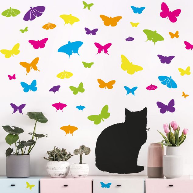 Adesivo murale - N.rs68 gatto e farfalle