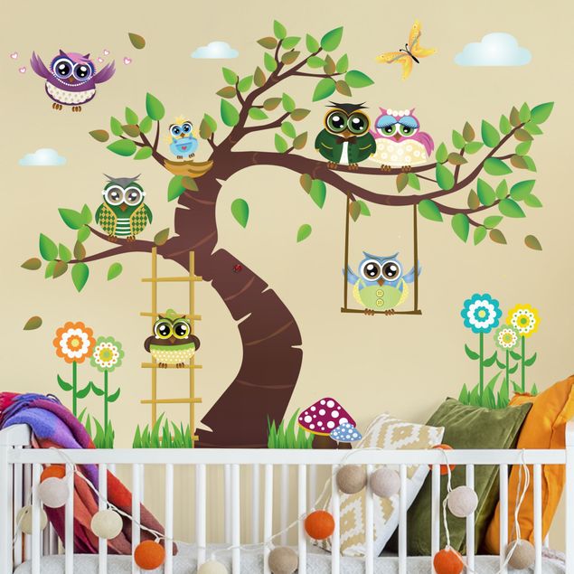 Adesivi murali con animali della foresta No.YK23 Albero gufo divertente