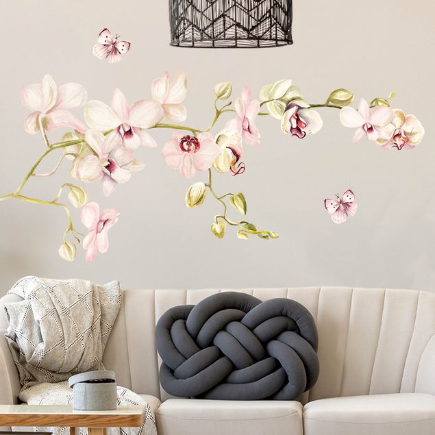 Autocolantes de parede orquídeas Orchidenzweig e farfalla in rosa
