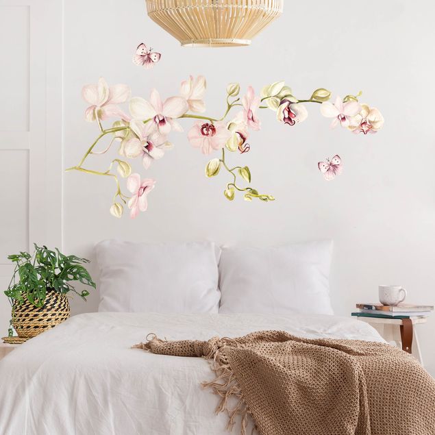 Adesivi murali con animali Orchidenzweig e farfalla in rosa