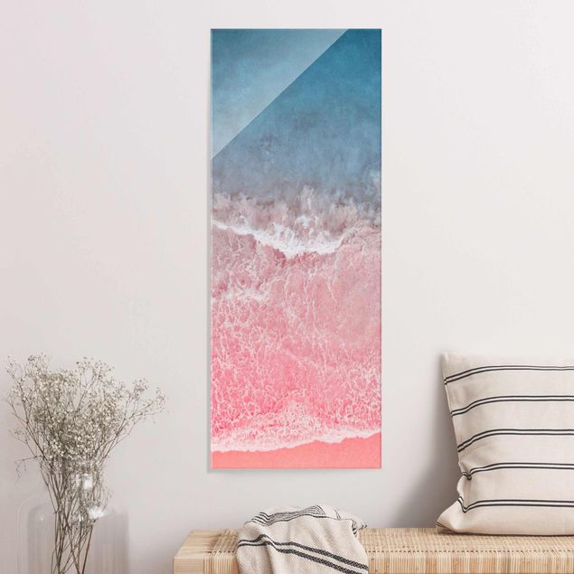 Quadri in vetro con spiaggia Oceano in rosa